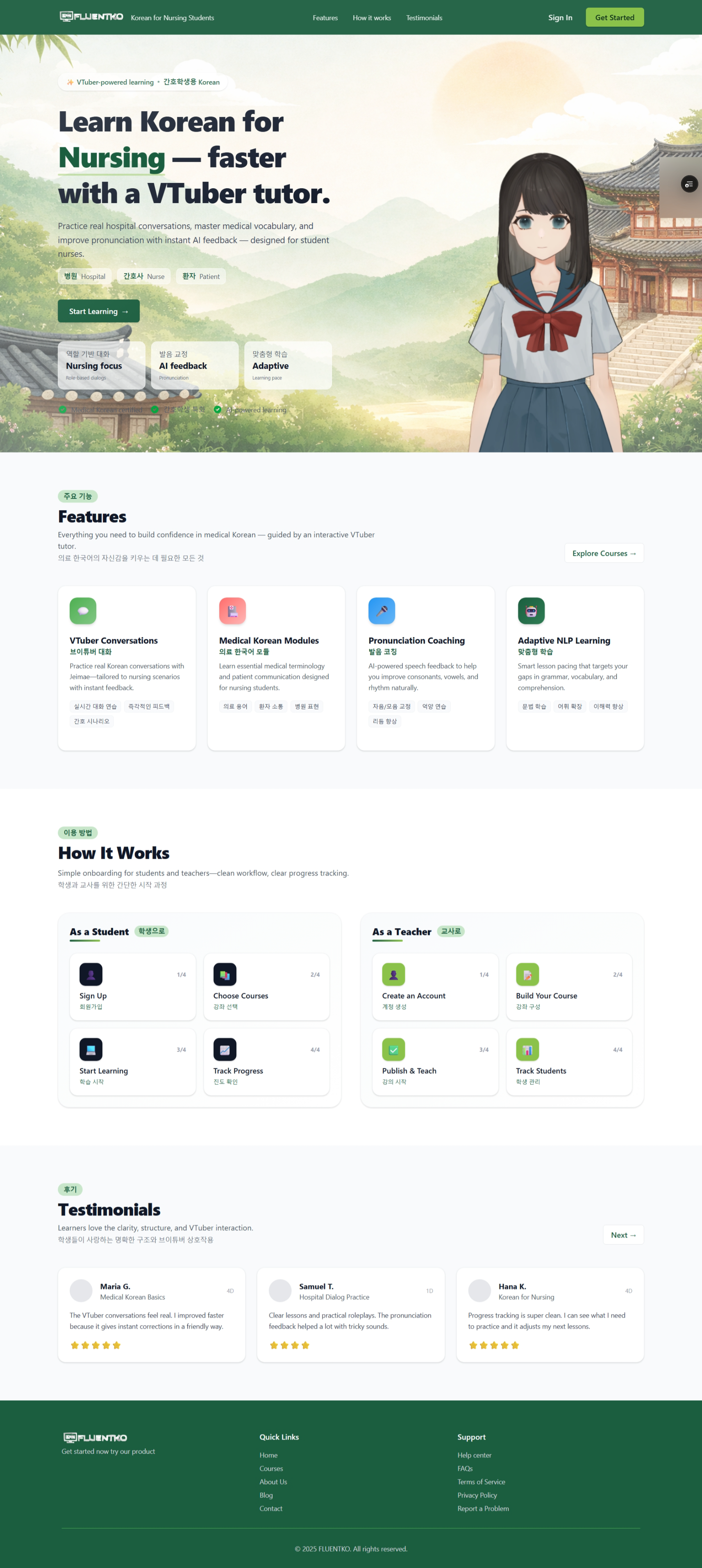 Fluentko: Interactive Korean Conversational Tutor Through Natural Language Processing and VTuber Technology